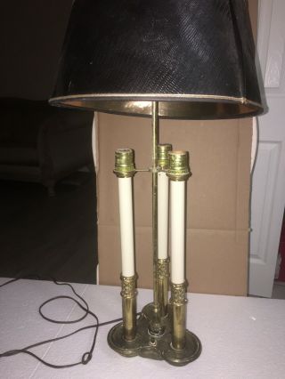 Vintage Stiffel Brass French Bouillotte 3 Way Table Lamp W/ Shade - See Photos -