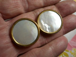 2 Matching Mop Shell In Brass Pair Vintage Button 1 " Rs