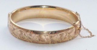 Antique Vintage Unusual 1/5 9ct Rg Rolled Gold Bangle 22g Chased Decor