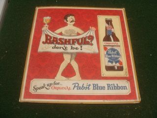 Vtg Pabst Blue Ribbon Beer Advertising Cardboard Sign " Bashful " 1963 - See All
