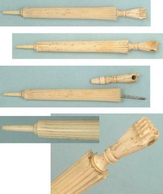 Antique Carved Bone Parasol/Umbrella Needle Case English Circa 1890 2