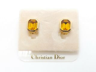 Christian Dior Vintage Nwt Gold Tone Clip - On Earrings With Orange Crystals