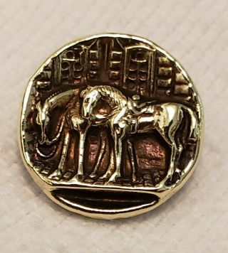 Antique,  Brass,  Picture Button,  Horses Waiting At The Tavern,  11/16 "