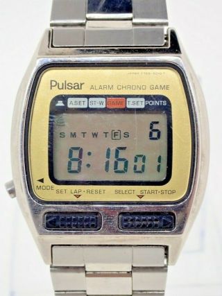 Vintage Pulsar Alarm Chrono Game Digital Lcd Wristwatch Y765 - 5019 Running,  Band