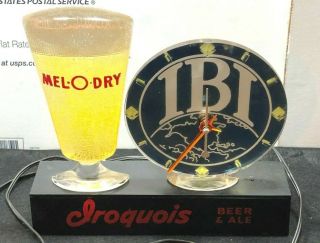 Rare 50s Breweriana:vintage Iroquois Beer Lighted Clock Ibi Mel O Dry
