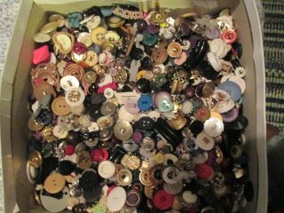 Large 6 Pound Box Full Of Assorted Vintage Buttons Collected Estate Found