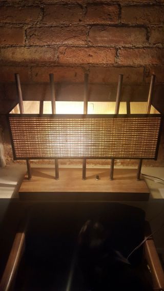 Vintage Mid Century Brass Wood Grain Table Desk Lamp Light W/shade