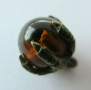 Most Magnificent Antique Amber Glass Ball In Metal Talon Claw Button 1/2 " (e)