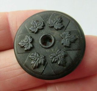 Antique Vtg Carved Horn Button W/ Maple Leaves Plant Life 1 " (e)