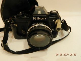 Vintage Nikon Em 35mm Slr Film Camera W/ 50mm Lens & Case