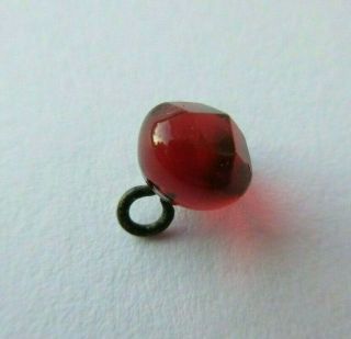 Darling Tiny Antique Vtg Diminutive Ruby Red Glass Button Faceted 1/4 " (u)