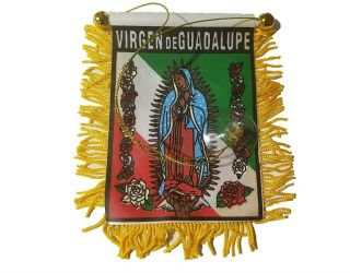 Virgen De Guadalupe Mexico Mexican Flag Mini Banner Rearview Mirror Window Car