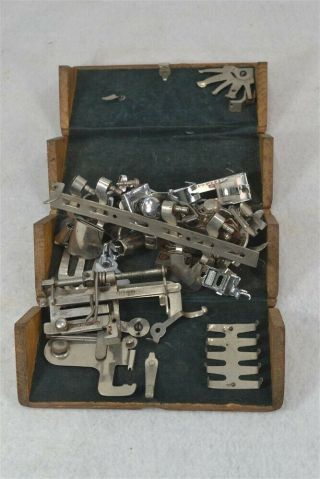 Treadle Sewing Machine Attachments Oak Puzzle Box Bobbin Antique 1889