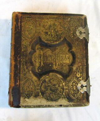 Vintage Victorian 1881 American Bible W/ Latches & Family Photo Album