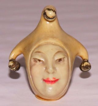 Rare Antique Celluloid Jester Clown In Costume Figural Sewing Tape Measure
