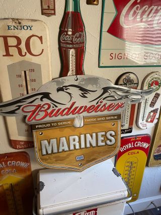 Budweiser Beer Salutes Marines Proud To Serve Those Bar Sign