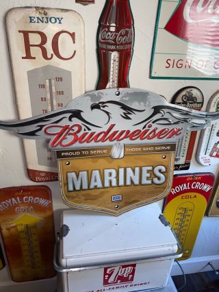 BUDWEISER Beer SALUTES MARINES PROUD TO SERVE THOSE BAR SIGN 2