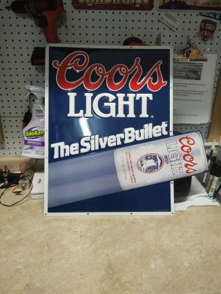 Vintage Coors Light The Silver Bullet Tin Sign Made In Usa - (rare)