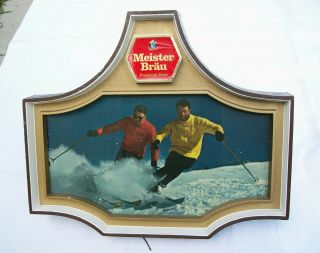 Vintage Meister Brau Lighted Beer Sign -,  Great Snow Ski Graphic