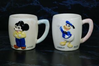 Vtg Walt Disney Productions Mickey Mouse & Donald Duck Porcelain Cups Mugs Set 2