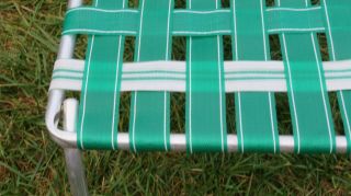 VINTAGE ALUMINUM Folding Webbed Webbing chaise lounge LAWN CHAIR Green White 2