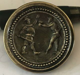 37mm Large Antique Brass Picture Button Punchinello & Harlequin