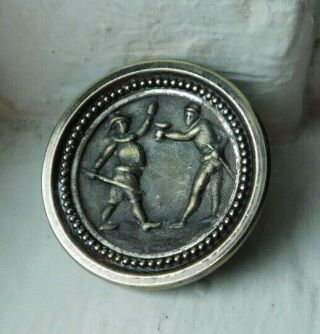37mm Large Antique brass picture button Punchinello & Harlequin 2