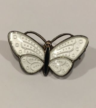 Vintage Aksel Holmsen Norway Sterling Silver Guilloche Enamel Butterfly Pin