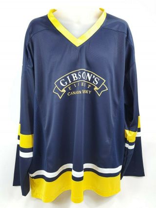 Gibsons Finest Canadian Whisky Hockey Jersey Blue Long Sleeve Shirt Mens Size Xl