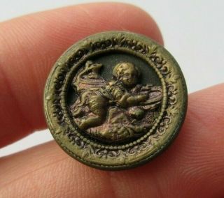 Darling Small Antique Vtg Victorian Metal Picture Button Baby Child 3/4 " (v)