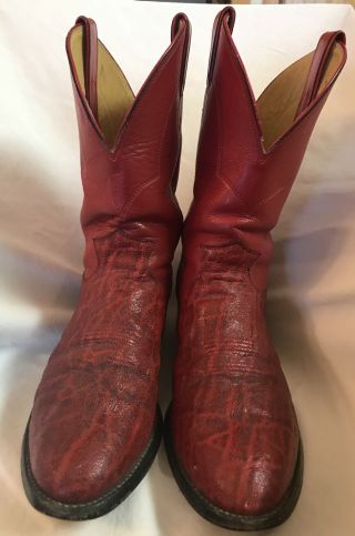Vintage Size 10.  5 D Justin Red Stingray Hide Western Roper Boots Usa Very Good