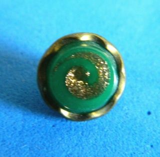 Antique Cheshire Jewel - Waistcoat Button - Green Glass W Goldstone In Brass 1800 