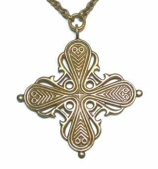 Kalevala Koru Kk Finland - Vintage Bronze Pendant Necklace " Räisälä Cross "