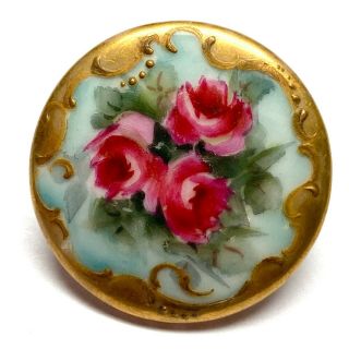 Antique Button Pretty And Fancy Lg Hand Painted Porcelain Stud With Florals
