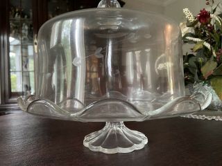 Vintage Princess House Etched Crystal Heritage Domed / Dome Cake Plate / Stand.
