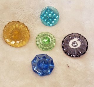 5 - Vintage,  Depression Glass,  Colorful,  Buttons,  1 ",  3/4 "