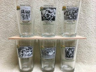 Set Of 6 Miller Lite Green Bay Packers " Moments In Time " Pint Beer Glasses.