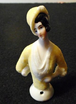 Germany Porcelain Pincushion Half Doll W/ Sparkling Textured Paint - 3 " Tall
