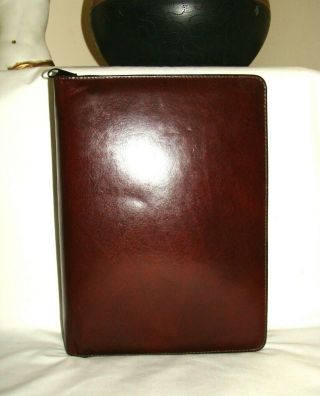 Bosca Usa 11.  25 " X 8.  5 " Vtg Hand - Stained Brown Leather 3 Ring Planner Binder