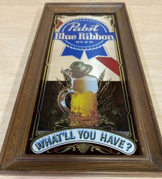 Pabst Blue Ribbon Beer Pbr “what’ll You Have?” Framed Bar Mirror Sign 20.  5x14.  5 "