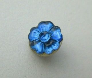 Dazzling Small Antique Vtg Mirrored Cobalt Blue Glass Button Flower 1/2 " (a)