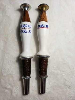 2 Vintage Busch Texas Special Beer Tap Handle Mancave Faux Leather Wrap