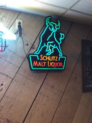 Vintage Schlitz Malt Liquor Sign Lighted Bull Neo Plastic Rare,  So Cool 80 