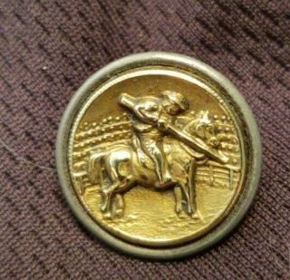 Antique Brass Picture Button,  Horse W Rider,  Picadore,  Bull Fight,  3/4 "