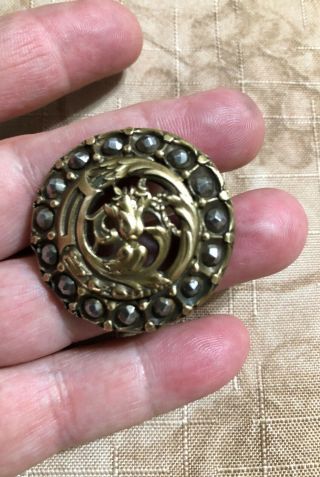 ⭐️ Large 1 & 3/8 " Antique Vintage Metal Button W/cut Steel ⭐️