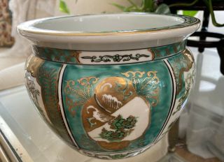 Vintage GOLD IMARI Turquoise Porcelain Planter Pot Bowl Hand Painted 2