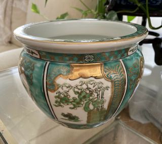 Vintage GOLD IMARI Turquoise Porcelain Planter Pot Bowl Hand Painted 3