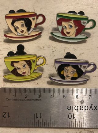 Disney Trader Pin Set of 4 Princess Tea Cups Ariel Snow White Jasmine Belle 2