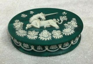 Vintage Incolay Stone Green Unicorn Jewelry Box