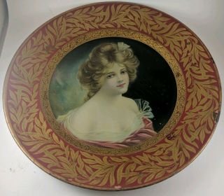 B.  Geyer 1907 Lenore Meek Dresden Vienna Art Plates 10 " Tin Litho Tray